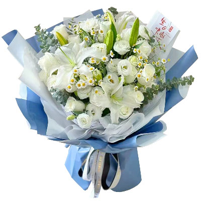 达州11朵白玫瑰桔梗百合，爱永恒不息