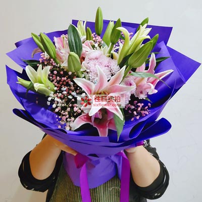 达州6支粉色多头百合，真诚的问候